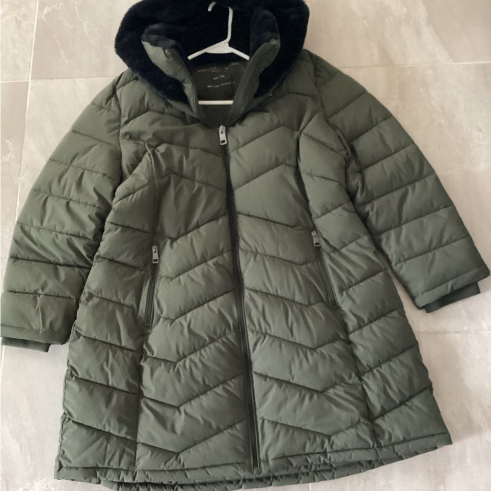 Olive Green Quilted Puffer Coat with Hood Andrew Marc XXL